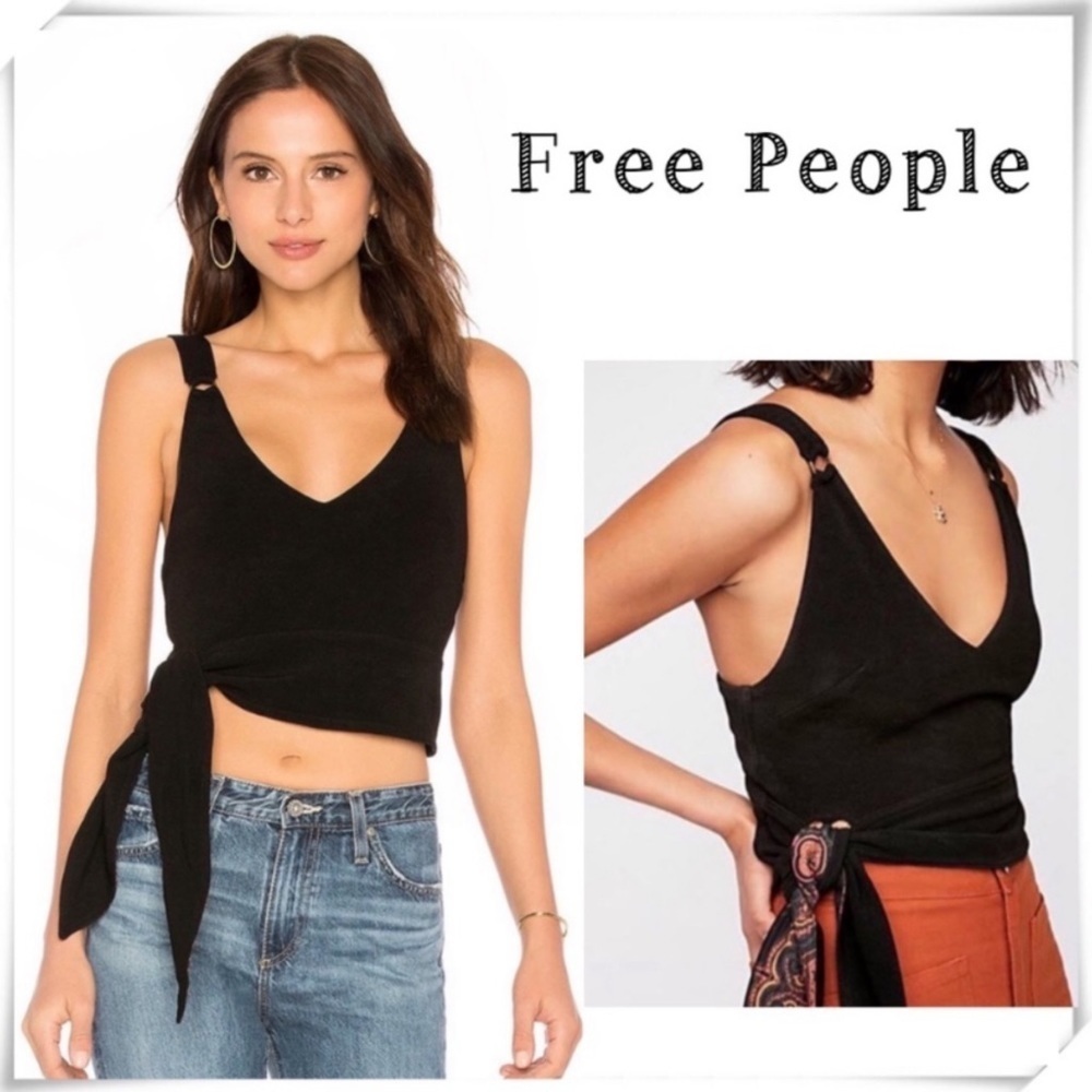 FREE People Side Tie Paisley Bow tie Crop Tank Top in Black Size XS New